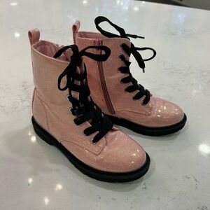 Glittery Pink Lace-Up combat Boots